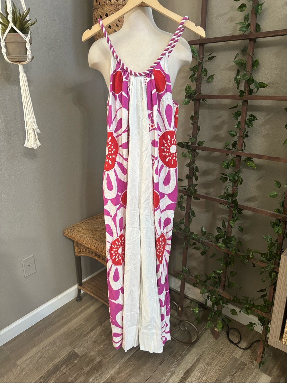 ▪️FARM Rio Maia Linen Jumpsuit Pink/Red Floral Print Size Medium - Picture 7 of 11